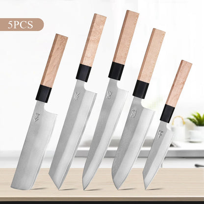 Set di coltelli da cucina in stile giapponese da 1 o 5 pezzi, coltello da chef in acciaio inossidabile composito a 3 strati, Nakiri Santoku, utensili da cucina multiuso