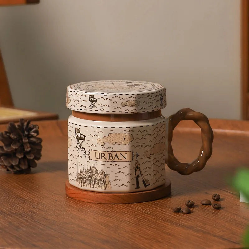 Tazze in ceramica retrò creative, alto livello di aspetto, tazze famose in Internet, souvenir di lusso leggero, tazze da caffè con LIDS