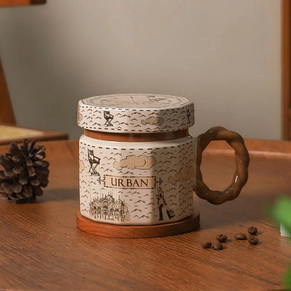 Tazze in ceramica retrò creative, alto livello di aspetto, tazze famose in Internet, souvenir di lusso leggero, tazze da caffè con LIDS