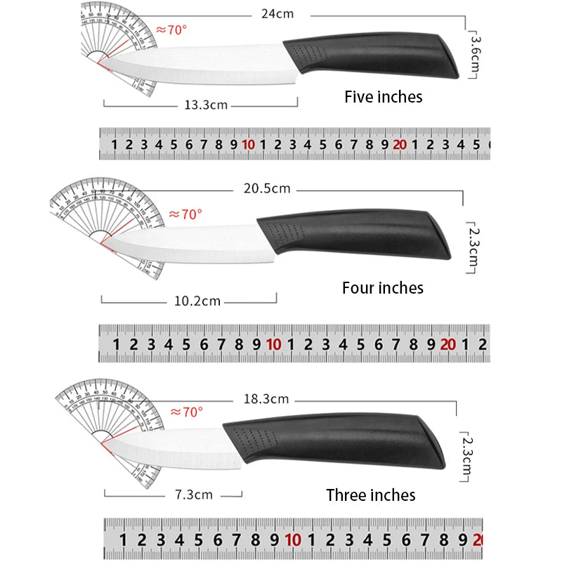 Coltello in ceramica da 3/4/5 pollici resistente all'ossidazione e senza ruggine, con custodia, portatile, per la preparazione di alimenti per neonati e bambini.