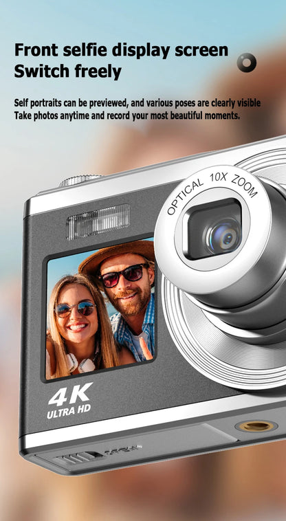 Fotocamera digitale 4K con doppio schermo, obiettivo telescopico, zoom ottico 16x ad alta definizione, fotocamera impermeabile, ideale per selfie, per migliorare l’aspetto, per uso domestico, modello C23.
