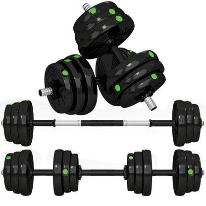 Set di manubri e bilancieri regolabili da 25 kg, 2 in 1, attrezzi per l’allenamento della forza con manici antiscivolo e dischi in plastica per l’uso in palestra domestica, per esercizi di fitness, allenamento muscolare e
