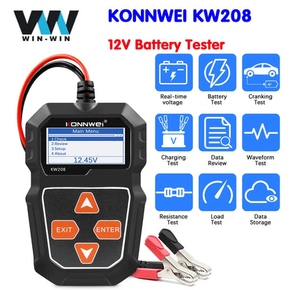 KONNWEI KW208 Tester per batteria per auto 12V Tester di carico analizzatore per alternatore automobilistico Test di tensione per forme d'onda per auto/moto