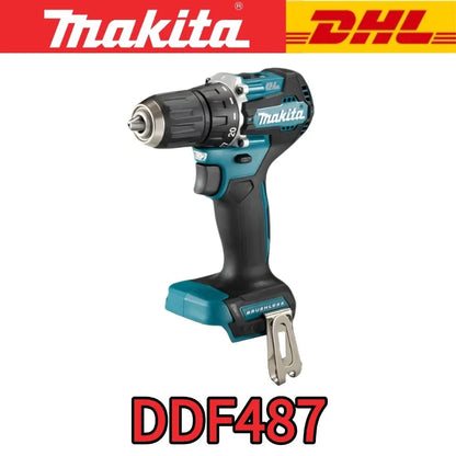 Trapano avvitatore a batteria Makita DDF487 18V LXT, compatto, leggero, con elevata coppia, 20 impostazioni di coppia, luce LED e cambio a 2 velocità.