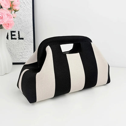 Nuova borsa intrecciata traforata a righe, borsa a mano in maglia, versatile borsa portatile per cosmetici