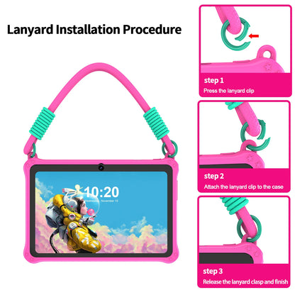 PRITOM Kids Tablet da 7 pollici Android 13 4 GB (2+2 espandibile) RAM 32 GB ROM WiFi Bluetooth Software di apprendimento installato con cordino