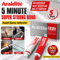 Colla Epossidica Araldite 5 Min, Adesivo a Rapida Asciugatura, Forte Tenuta, Impermeabile per Riparazione di Metallo, Ceramica, Vetro e Gioielli, 25g 60g