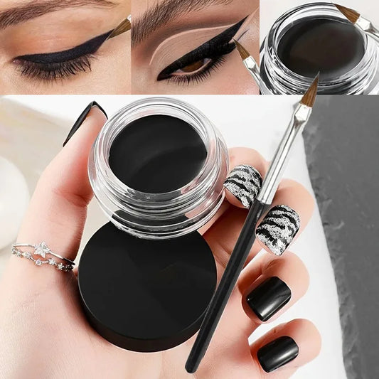 Crema Eyeliner Nera Impermeabile a Lunga Durata, Cosmetici di Bellezza, Eyeliner Opaco, Gel per Sopracciglia, Ombretto, Strumenti per il Trucco con Set di Pennelli