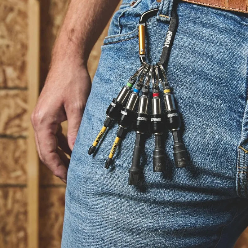 Set di Portabiti a Portachiavi DEWALT, Attacco Esagonale da 1/4'', Portabiti in Metallo Autobloccante Durevole, DWAFHLDKC5