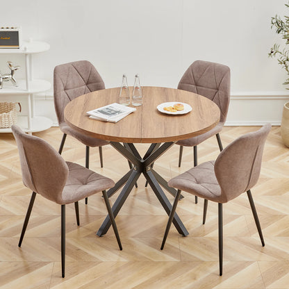 Tavolo da pranzo rotondo in stile nordico EGOONM, 100 cm, piano in MDF, gambe in metallo nero, ideale per sala da pranzo, cucina e arredamento della casa.