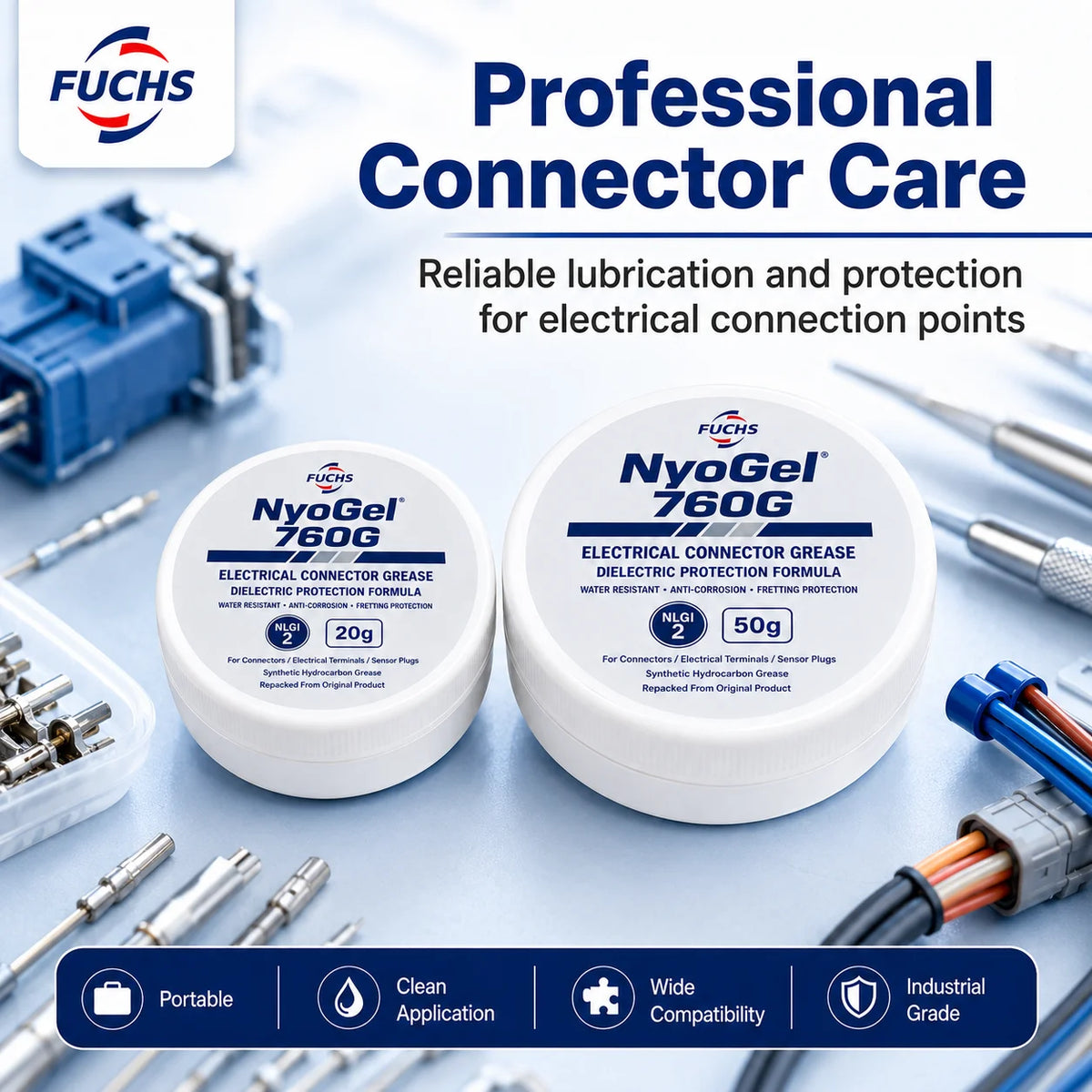 NyoGel 760G Grasso per Connettori Elettrici, Lubrificante Dielettrico Anticorrosione per Terminali di Cablaggio Automobilistico e Spine per Sensori 20g 50g