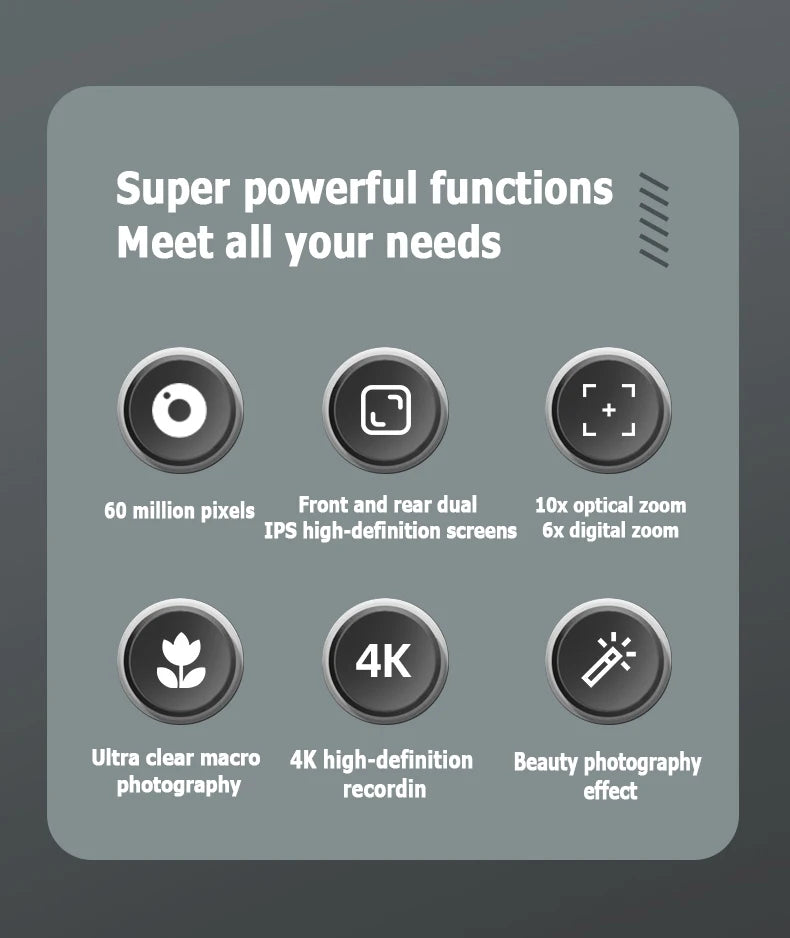 Fotocamera digitale 4K con doppio schermo, obiettivo telescopico, zoom ottico 16x ad alta definizione, fotocamera impermeabile, ideale per selfie, per migliorare l’aspetto, per uso domestico, modello C23.