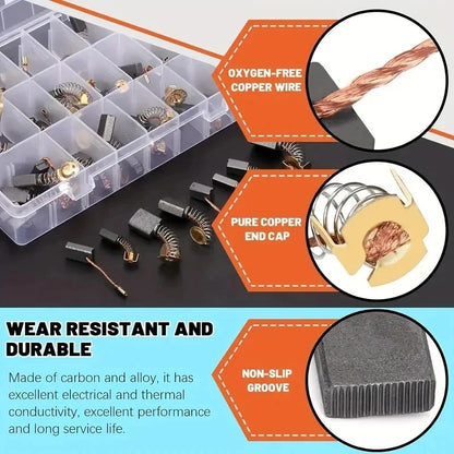 Set Universale di 120 Spazzole in Carbonio di Varie Dimensioni, 12 Specifiche, Spazzole di Ricambio per Manutenzione Utensili Elettrici Fai-da-Te
