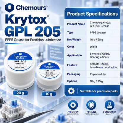 Olio Krytox GPL105 e Grasso GPL205, Lubrificante PFPE per Switch di Tastiere Meccaniche e Stabilizzatori, 10g 20g