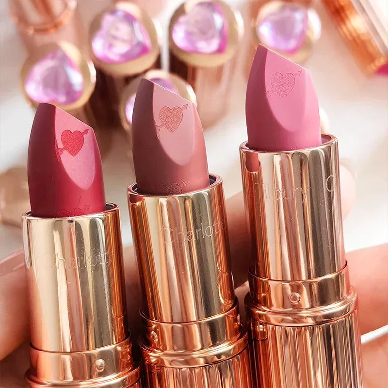 Charlotte Brand Blush in stick colorato, lucidalabbra idratante al collagene, rossetto in tubetto oro con diamante rosa, cosmetici Tilbury