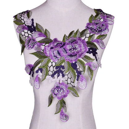 Tessuto per toppe ricamate con fiori eleganti viola per abiti, tende per la casa, accessori per abbigliamento da festa, riparazioni di applique per cucire