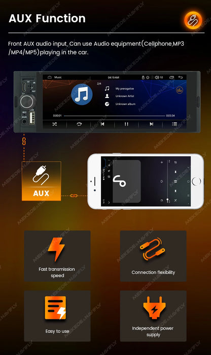 MEKEDE Lettore Video 4K da 5.2/6.86/6.88 Pollici, CarPlay Wireless, Android Auto, Radio FM Multimediale Universale 1DIN con USB Type-C, TF, AUX, ISO, RCA
