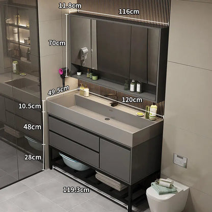 Combinazione di mobile lavabo e specchio da bagno in nano-roccia di lusso leggero