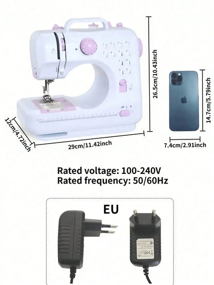 Macchina da cucire elettrica portatile per uso domestico, con 12 tipi di punto, alimentazione a corrente alternata e a batteria, dotata di un kit di accessori da 32 pezzi, leggera e facile da usare, ideale per principianti, p