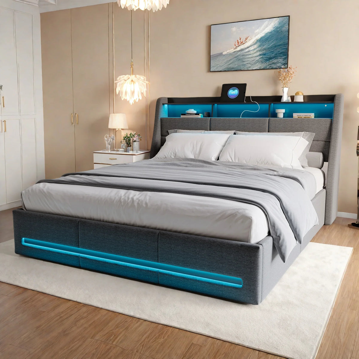 Letto imbottito 140/160x200, letto matrimoniale con vano contenitore e struttura a dischi, 140x190 cm, struttura letto per cameretta, per adulti/ragazzi (senza materasso).