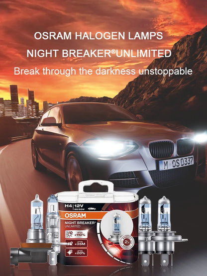 OSRAM H1 NIGHT BREAKER UNLIMITED 12V 55W Lampadina per Fari e Fendinebbia Auto 64150NBU 20% Più Bianca, Fascio Luminoso 40m Più Lungo, 110% Più Luminosa