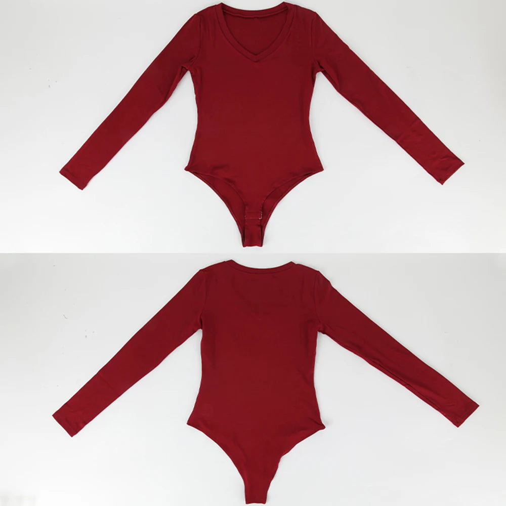 Tuta con scollo a V profondo tuta da donna a maniche lunghe Shapewear Shaper Lady Sexy uscire top abiti per il corpo vestiti caldi femminili autunno inverno