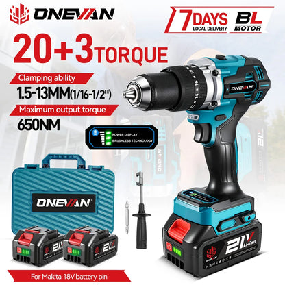 Trapano elettrico brushless ONEVAN 1500W, avvitatore a batteria, martello perforatore per lavorazione del legno, utensile elettrico compatibile con batteria Makita 18V.