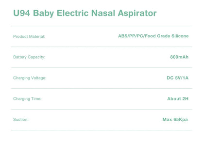 MAMIJOY Aspiratore nasale elettrico per bambini, pulitore nasale silenzioso per neonati, per ostruzioni e rinite, aspiratore nasale per neonati U94