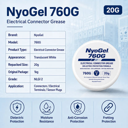 NyoGel 760G Grasso per Connettori Elettrici, Lubrificante Dielettrico Anticorrosione per Terminali di Cablaggio Automobilistico e Spine per Sensori 20g 50g