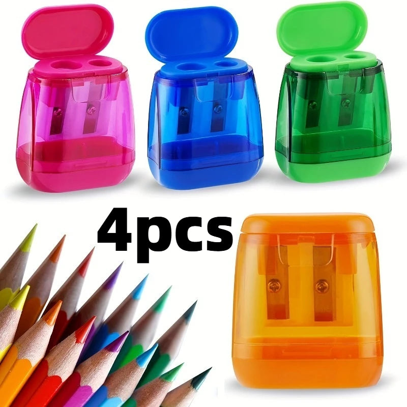 4 pz/set Studente di Plastica di Colore Trasparente Temperamatite Doppio Foro Schizzo Temperamatite Manuale Temperamatite