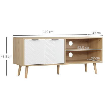 Mobile TV HOMCOM per televisori fino a 46 pollici, design scandinavo, 2 ante, 2 nicchie con passacavi, 110x39x cm