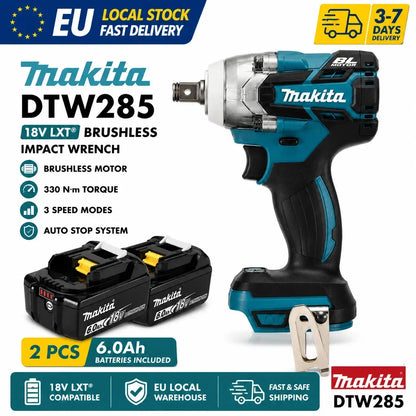 Makita DTW285 Avvitatore a Impulsi 18V 320N·m Senza Spazzole Senza Fili + Batteria 6.0Ah Utensile Elettrico ad Alta Coppia Disponibilità EU Spedizione 1-3 Giorni