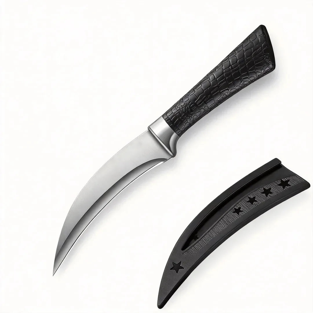 Coltello da cucina professionale in acciaio inossidabile. Coltello affilato per tagliare carne e verdure. Manico antiscivolo con fodero.