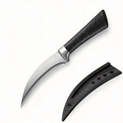Coltello da cucina professionale in acciaio inossidabile. Coltello affilato per tagliare carne e verdure. Manico antiscivolo con fodero.