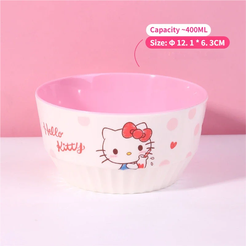 WUHE Set di Stoviglie per Bambini Hello Kitty, Ciotole e Piatti in Melamina, Design Cartoon per Ragazze, Senza BPA, Infrangibile, Lavabile in Lavastoviglie