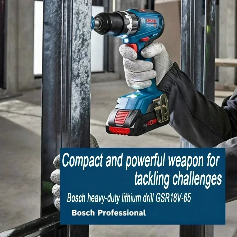 Trapano Cordless Bosch GSR 18V-65 Brushless, 18V 63Nm, Alta Coppia, Utensile per Operazioni in Spazi Ristretti, Funzione Anti-Rotazione Inversa, Utensile Elettrico