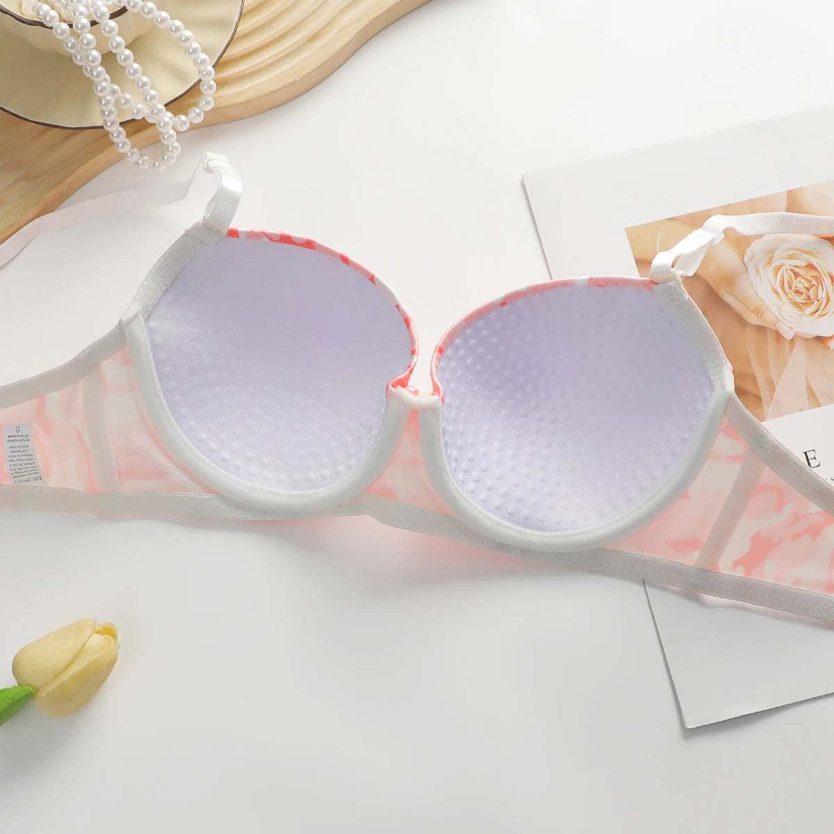 Nuovo design mimetico rosa dolce di vendita caldo con anello in acciaio che raccoglie tirare e reggiseno anti-cedimento A2139