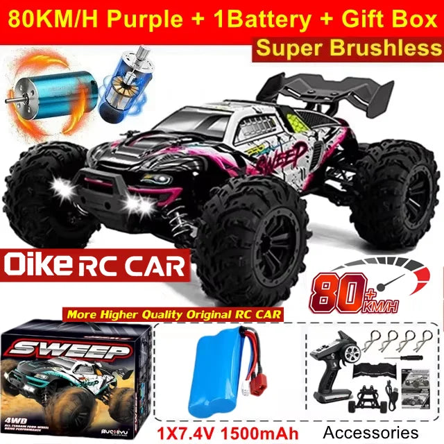 Auto radiocomandata Oike 4WD, fuoristrada 4x4, buggy ad alta velocità, camion super brushless, 50 o 80 km/h, auto da corsa con drift veloce, giocattolo, regalo
