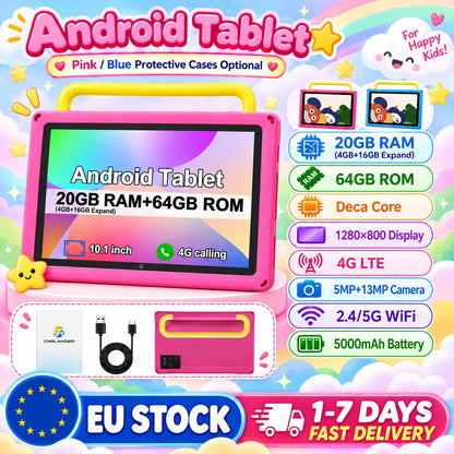 KOOMDIGI Tablet PC Android 13 da 10,1 pollici, 20 GB di RAM (4 GB + 16 GB espandibili), 64 GB di ROM, processore Deca Core, chiamate 4G LTE, display HD 1280×800, WiFi 2,4G/5G, doppia fotocamera 5MP+13MP, batteria da 5000 mAh