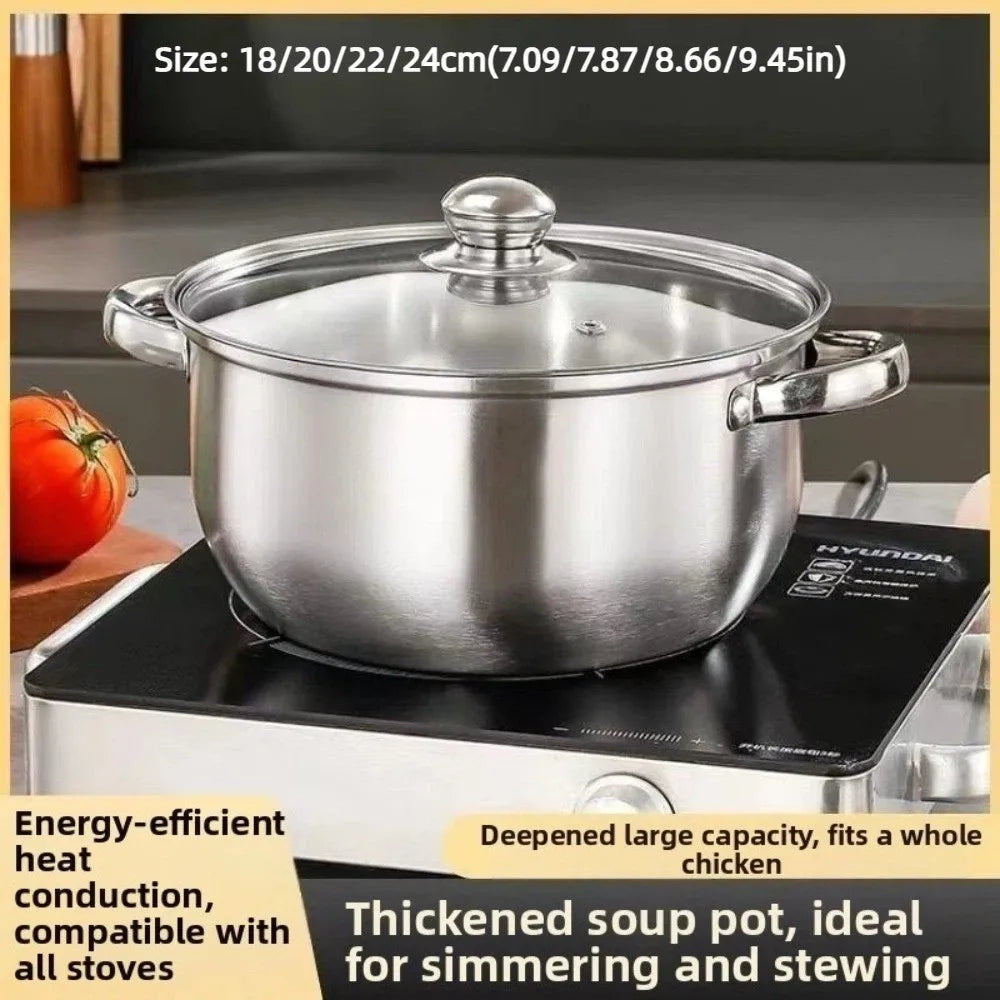 Pentola per zuppe in acciaio inossidabile con fondo doppio e coperchio, utensile da cucina in acciaio inossidabile multifunzionale, disponibile nelle misure 18/20/22/24 cm, con rivestimento antiaderente.