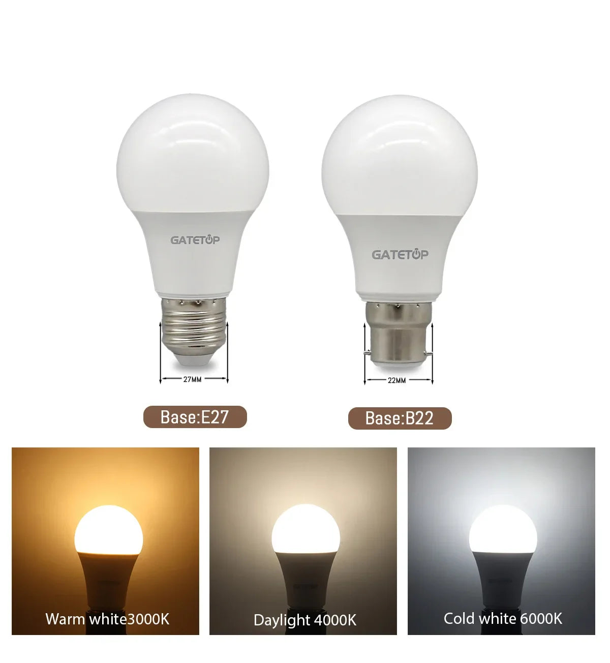 10 Pezzi Lampadine LED E27 B22 da 24W 20W 18W 15W 12W 10W 3W, AC 220V 110V 3000K 6000K, Lampada per Soggiorno e Casa