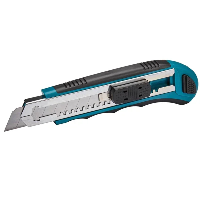 Coltello multiuso Makita con lame a scatto, caricamento facile, lame extra retrattili, impugnatura comoda in gomma, strumento manuale combinato completo