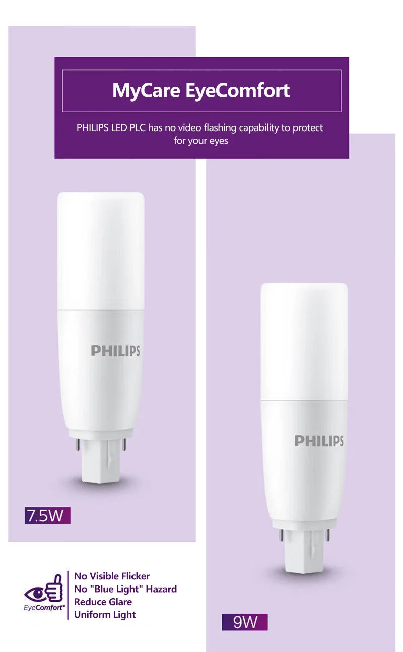 Tubo LED Philips PLC 2P G24d 6.5W MyCare, Luce Bianca 3000K 4000K 6500K, Lampada da Interno a 2 Pin, Sostituzione per Tubi Fluorescenti PLC