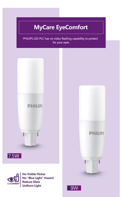 Tubo LED Philips PLC G24d 2P 7.5W MyCare, Luce Bianca 3000K 4000K 6500K per Interni, Sostituzione per Tubi Fluorescenti PLC