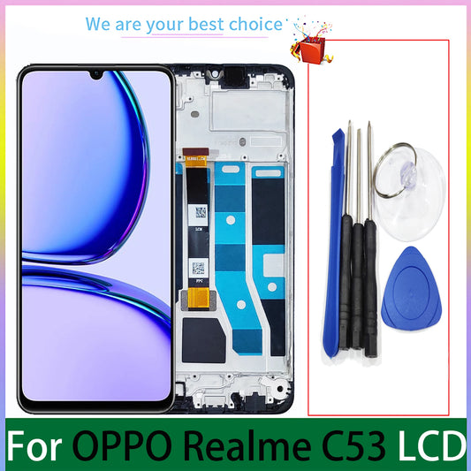 Display LCD da 6,74" per OPPO Realme C53 con parti di ricambio del pannello touch RMX3760 dello schermo del telaio