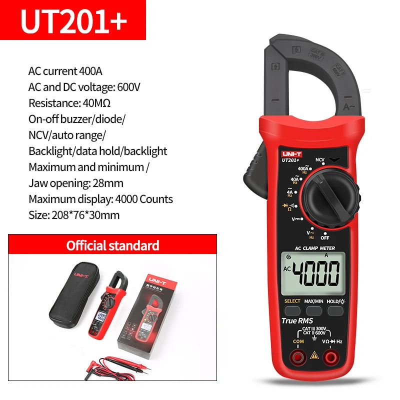 UNI-T Pinza amperometrica UT201 UT202 UT202A UT203 UT204 Plus Tester digitale Voltmetro professionale Pinza Amperometro Multitester elettrico