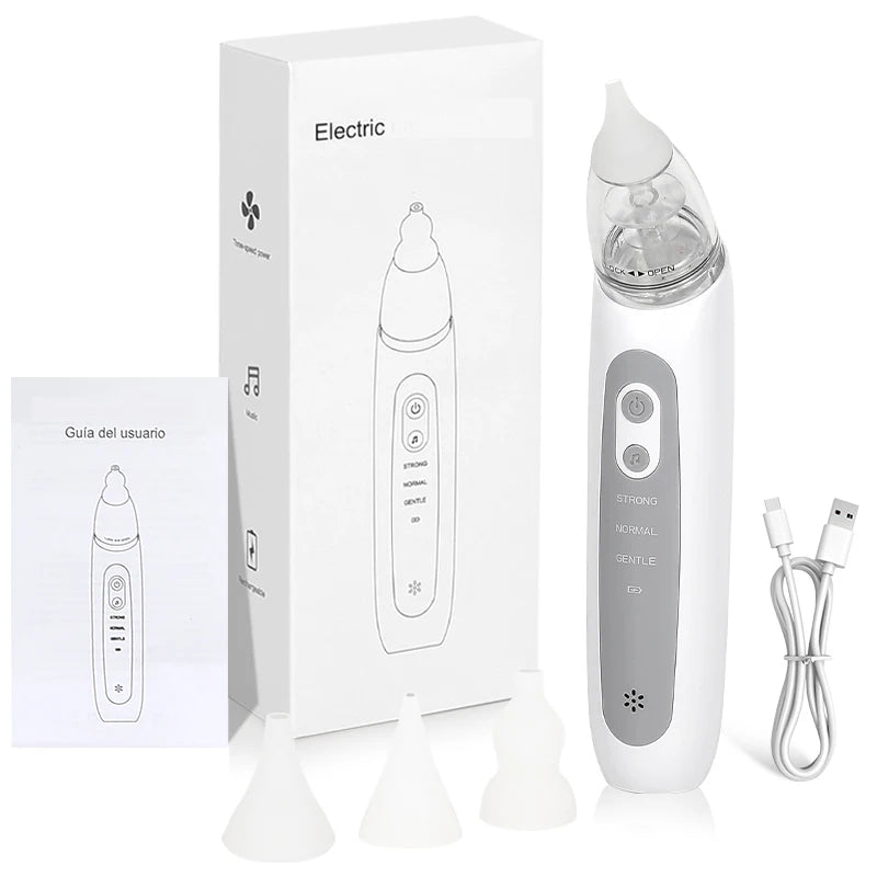 Aspiratore Nasale Elettrico per Neonati e Bambini, Pulitore Automatico del Naso con Musica e 3 Punte in Silicone