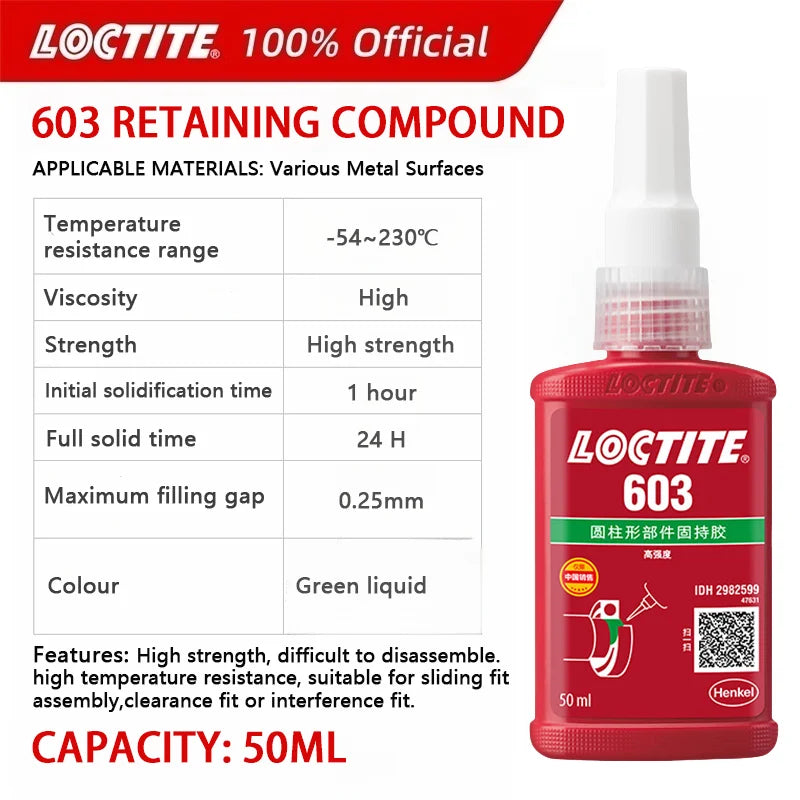 100% originale Loctite 638 660 680 648 603 609 620 660 641 Sigillante anaerobico 50ml Composto di fissaggio ad alta resistenza Frenafiletti