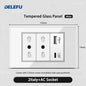DELEFU Presa a Muro in Vetro Temperato Bianco Italia USB Tipo C Ricarica Rapida Interruttore Schuko TV Satellitare Citofono Cile