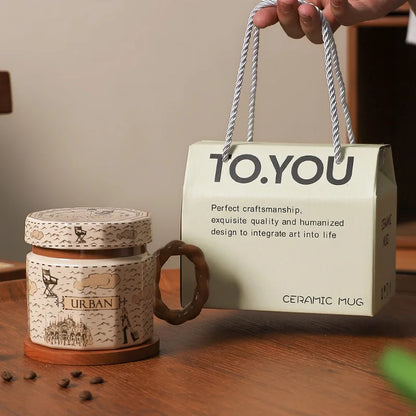 Tazze in ceramica retrò creative, alto livello di aspetto, tazze famose in Internet, souvenir di lusso leggero, tazze da caffè con LIDS